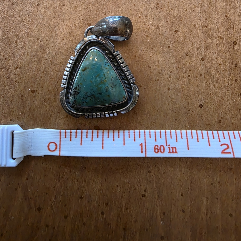 Sterling Silver Turquoise Pendant - Green Triangle Stone - Picture 2 of 5